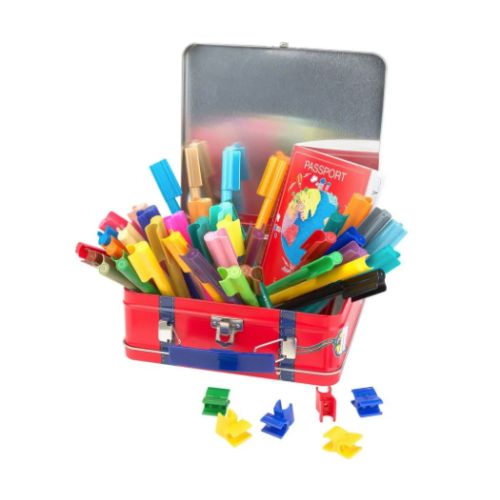 CANETAS DE FELTRO MALA METAL C:40 CORES + LIVRO COLORIR FABER-CASTELL