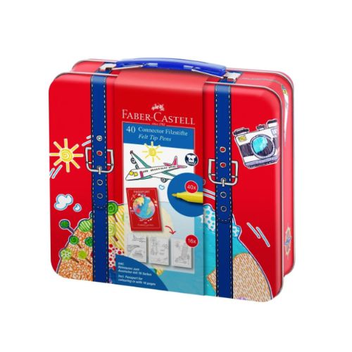 CANETAS FABER CASTELL- MARCADORES FELTRO MALA METAL C:40 CORES + LIVRO COLORIR FABER-CASTELL